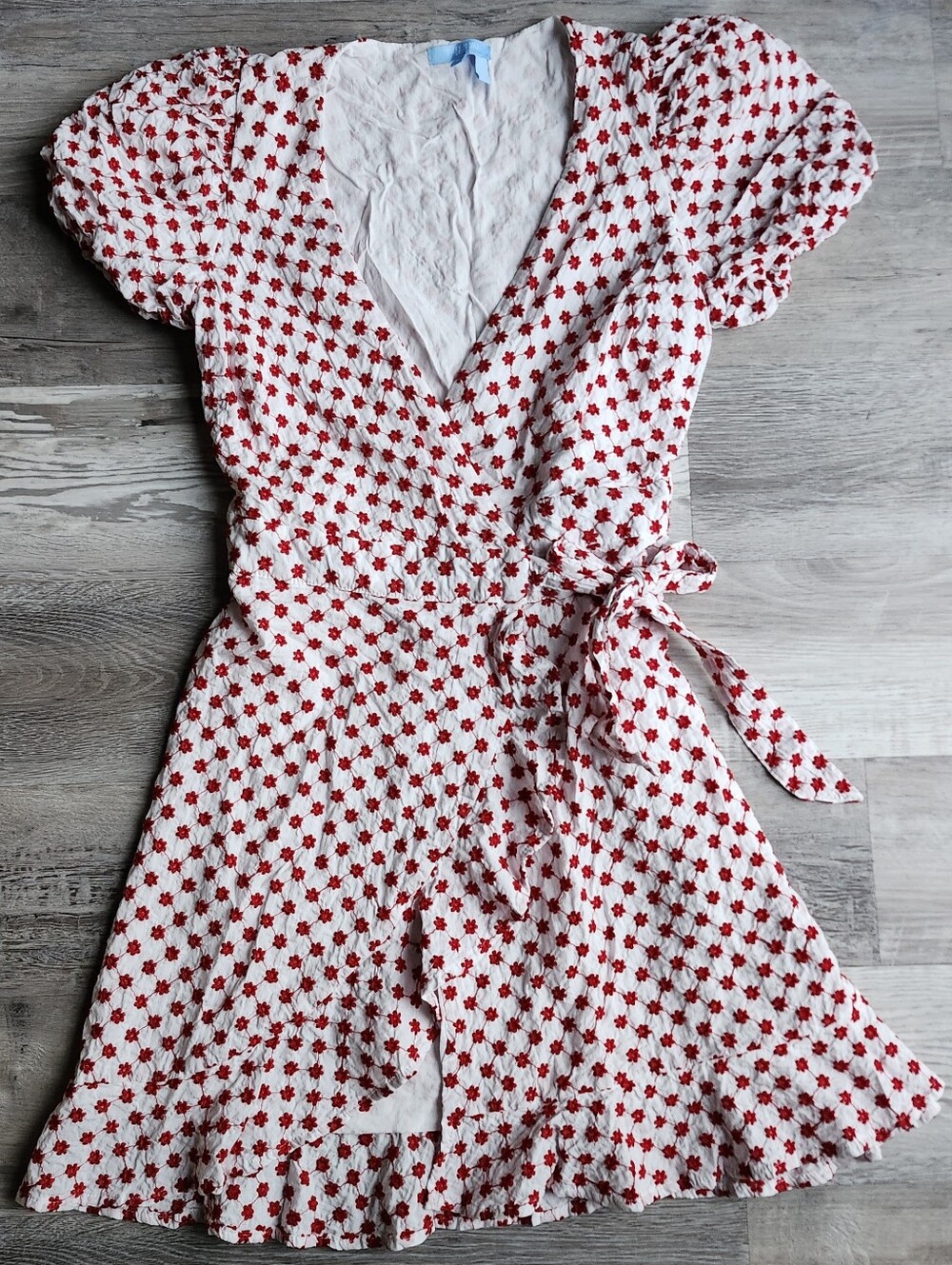 Draper James RSVP Floral Wrap Dress White Red Puff Sleeve Size Small